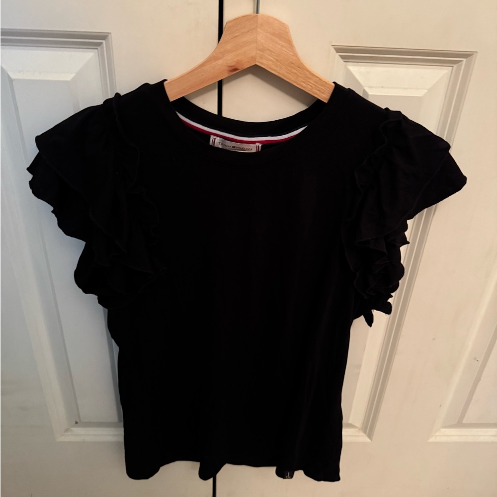 Tommy Hilfiger Black Ruffle Sleeve Top